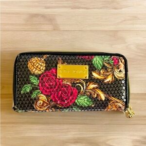 Betsey Johnson Sequined Gold And Floral Clutch Wallet